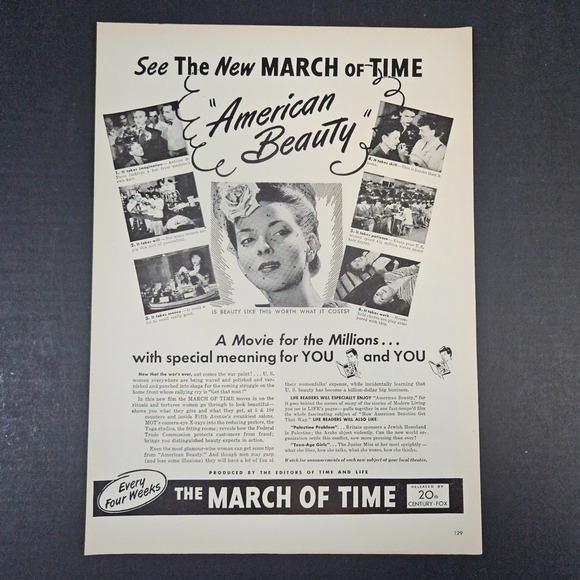1945 20th Century-Fox New March of Time American Beauty Movie Vintage Print Ad - Picture 1 of 5